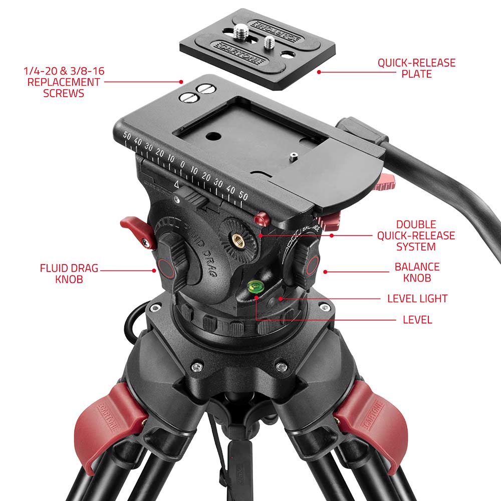 SHAPE FOCUS 12 Fluid Head with Red Lock Legs Mid-Level Spreader Tripod SHAPE wlb
