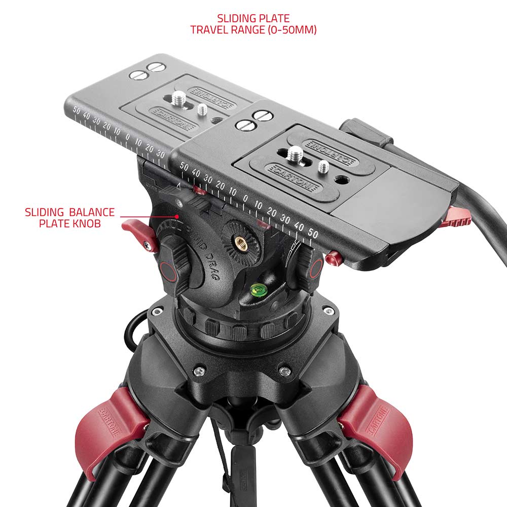 SHAPE FOCUS 12 Fluid Head with Red Lock Legs Mid-Level Spreader Tripod SHAPE wlb