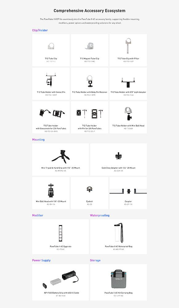 NANLITE PavoTube II 6 CP LED Full-color Tube Light Light Fixture SHAPE wlb