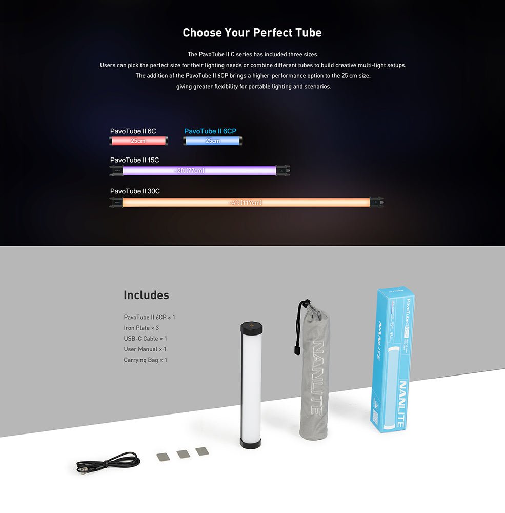 NANLITE PavoTube II 6 CP LED Full-color Tube Light Light Fixture SHAPE wlb