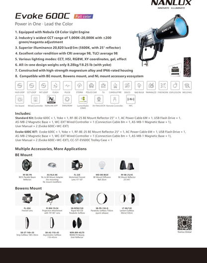NANLUX Evoke 600C LED Full-color Spot Light with trolley case Light Fixture SHAPE wlb