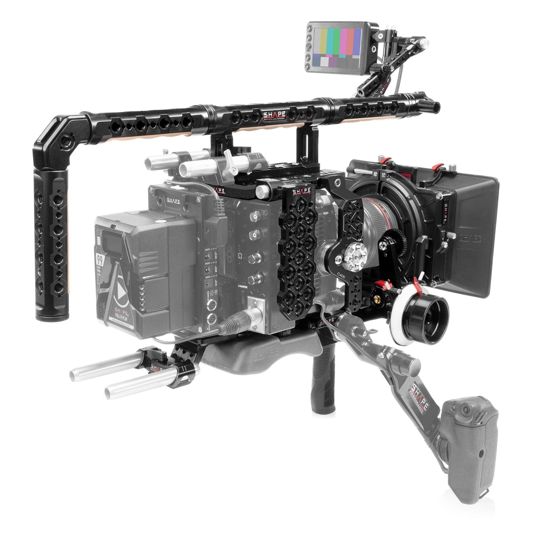 SHAPE Canon C400 Baseplate, Cage, Top Handle,VF, 4X5.6 Matte Box, Follow Focus Pro Camera Rig SHAPE wlb