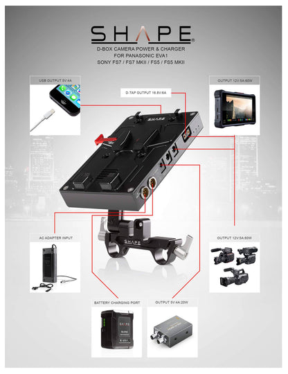 SHAPE J-Box Camera Power and Charger for Panasonic AU-EVA1 and Sony FS7/FS7 II/FS5/FS5 II Battery Charger SHAPE wlb   