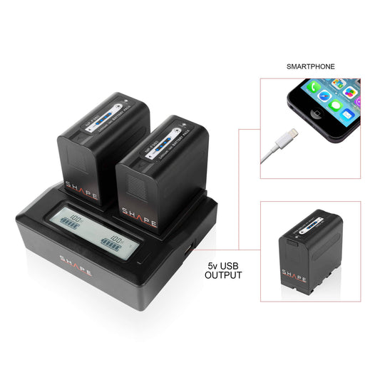 SHAPE NP-F980 Batteries with Dual LCD Charger for Sony Battery SHAPE wlb