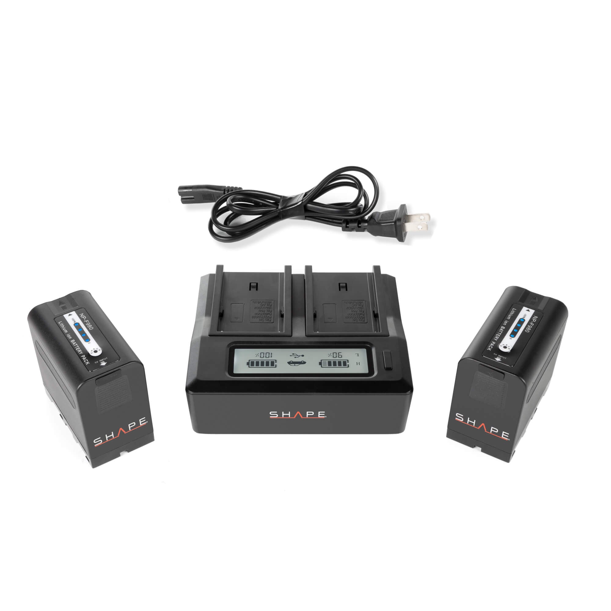 SHAPE NP-F980 Batteries with Dual LCD Charger for Sony Battery SHAPE wlb