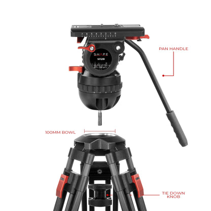 SHAPE Pro Video Tripod 20kg Carbon Fiber Legs & Mid-Level Spreader 100mm Bowl Tripod SHAPE wlb
