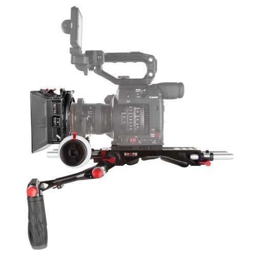 Schulter-Rig für die Canon C200 inklusive Baseplate, Matte Box, Follow Focus, Teleskopgriff und zwei Paar 15mm Rods