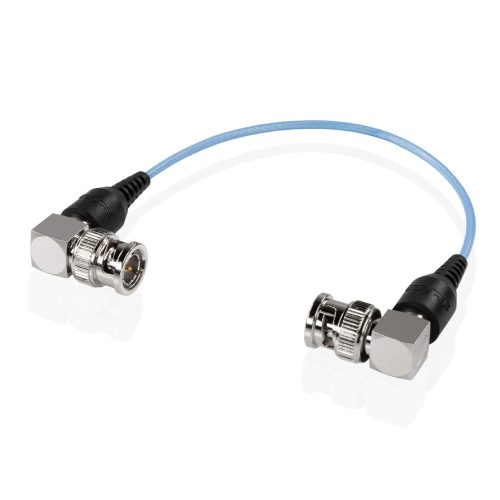 Cable SDI de 6 pulgadas azul en espiral con conector BNC de 90 grados