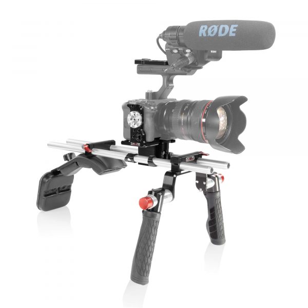 Sony FX3 shoulder mount with camera cage and camera handle